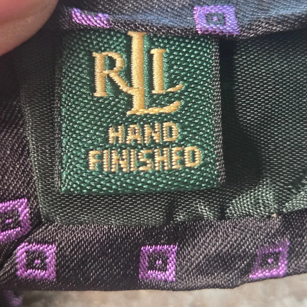 Lauren Ralph Lauren Mens Silk Tie Black Purple Geometric Diamond Hand Finished